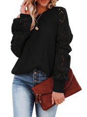 Casual Sweater Women's Eyelet Embroidered Lantern Sleeve