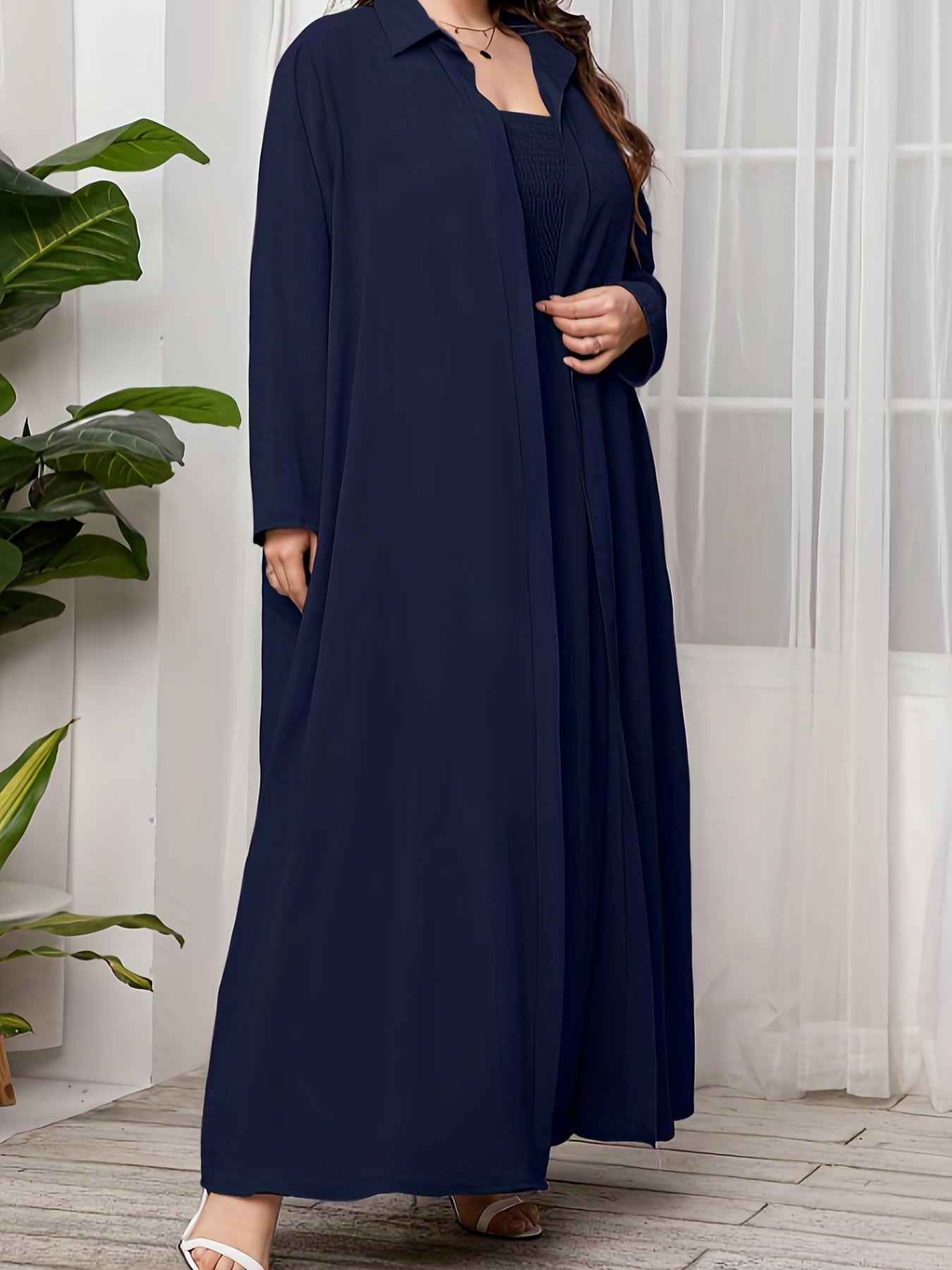 Solid Coat & Shirred Maxi Dress Set