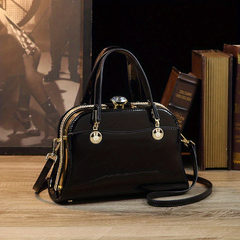 Vintage Rhinestone Satchel Bag Classic Retro Handbag For Party