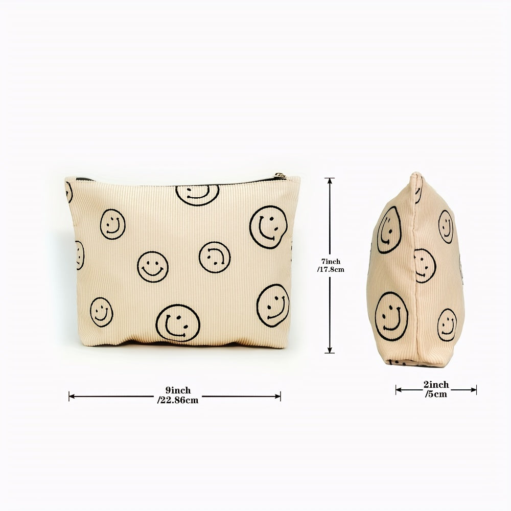 Smiling Face Corduroy Cosmetic Bag Zipper Storage Pouch
