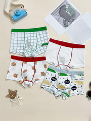4pcs Boys Crocodile Plaid Boxer Briefs Soft Comfortable Kids Clothes
