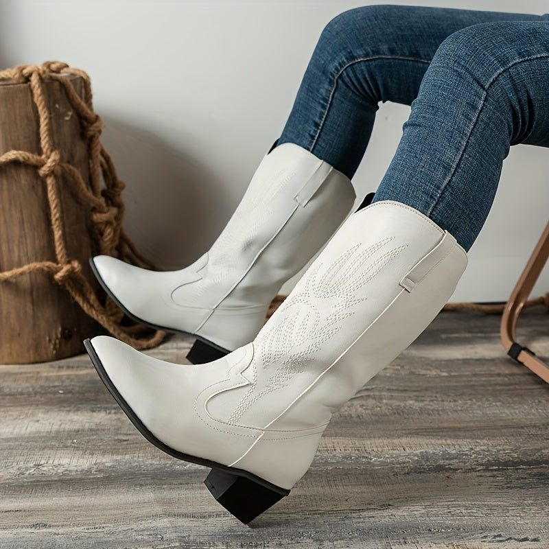 Women's Embroidered Square Toe Cowgirl Style Knee High Boots