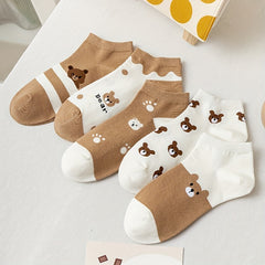 5 Pairs Cute Teddy Bear Ankle Socks for Women