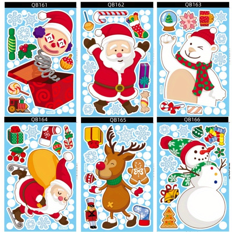 6pcs Christmas Party Decoration Stickers Snowman Elk Window Stickers