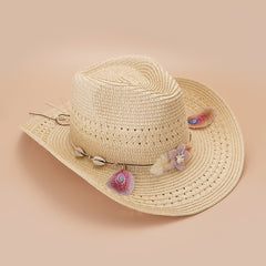 Feather Leaf Chain Cowboy Hat Hollow Sunscreen Straw Hat
