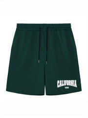 Men's California Print Workout Shorts Active Stretch Breathable Drawstr