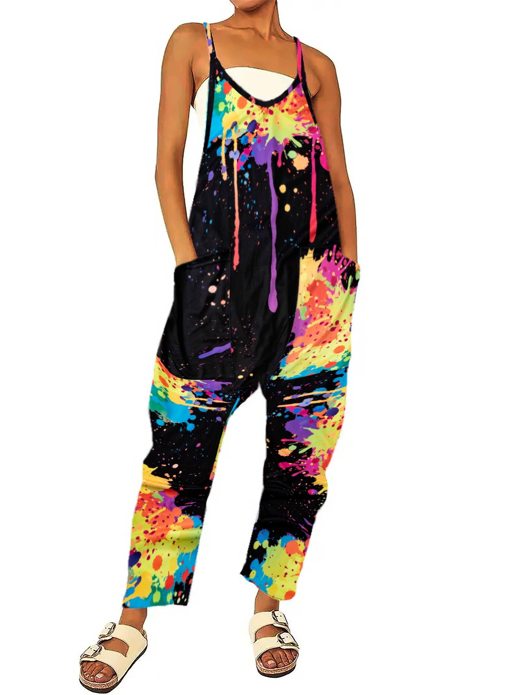 Abstract Figure Print Overall Jumpsuit For Spring & Summer