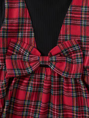 Girls Plaid Stitching Long Sleeve Dress For Autumn/Winter