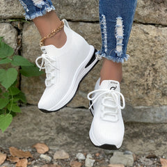 Women's Platform Sneakers Breathable Lace Up Low Elastic Shoes