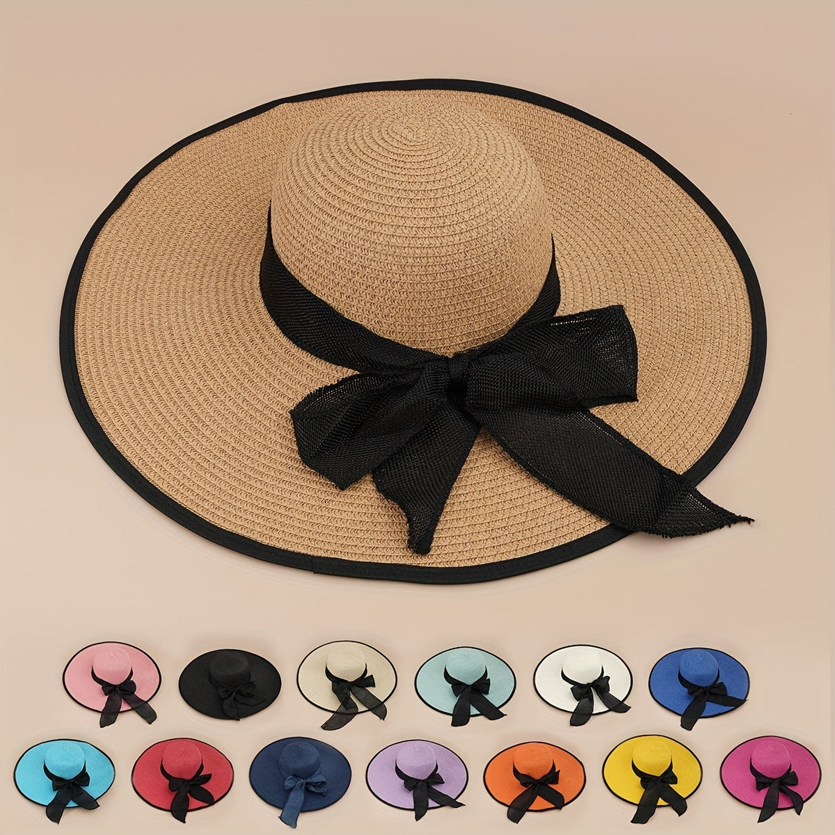 Oversized Brim Straw Hat Sun Protection Big Brim Hat Seaside Bow Beach Hat