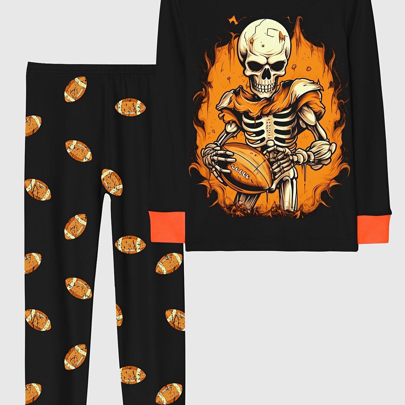 Rugby Skeleton Kid's Pajamas 2pc Set Halloween Style Comfy PJ Loungewear