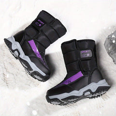 Boys Waterproof Snow Boots w/ Hook and Loop Fastener Soft Warm Fleece Boots
