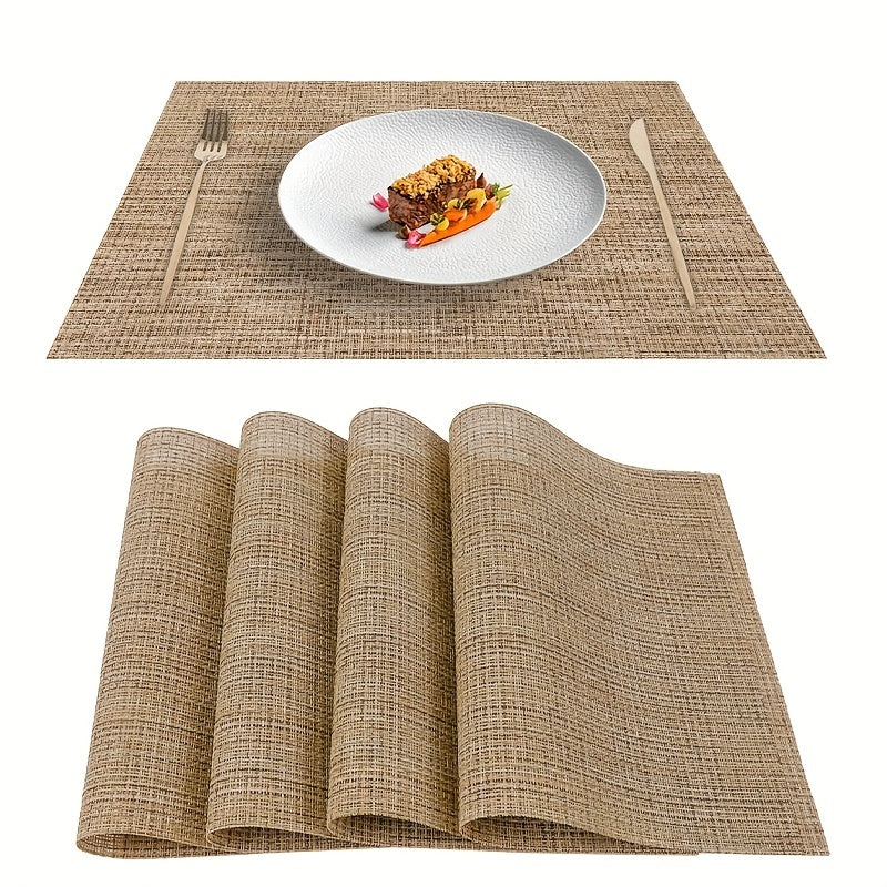 4pcs Vinyl Woven Placemats Washable Reusable Anti-fouling Table Mats