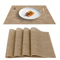 4pcs Vinyl Woven Placemats Washable Reusable Anti-fouling Table Mats