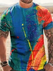 Brush Stroke Graphic Tee For Men Crew Neck Comfortable Stretchy Outdoor Shirt