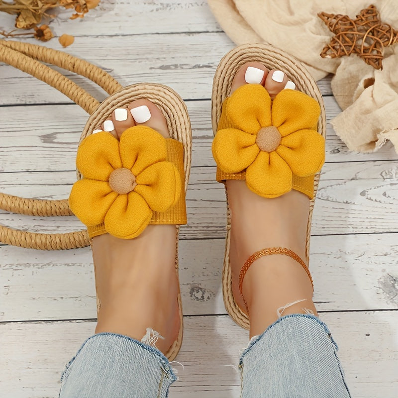 Women's Floral Sandals Straw Sole Holiday Slides Shoes