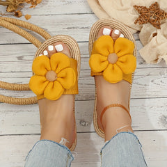 Women's Floral Sandals Straw Sole Holiday Slides Shoes