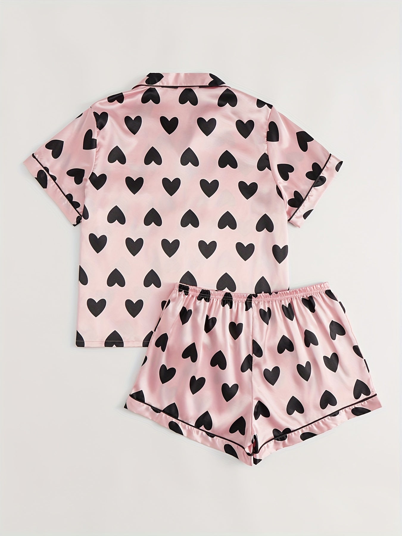 Heart Print Satin Pajama Set