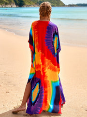 Colorblock Bat Sleeve V Neck Maxi Dress
