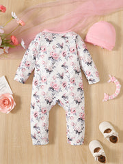 2pcs Baby Girls Floral Print Romper & Hat Set Kids Casual Clothes