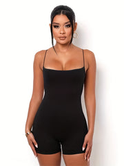 Solid Square Cami Romper Jumpsuit Backless Sexy Women's Clothing