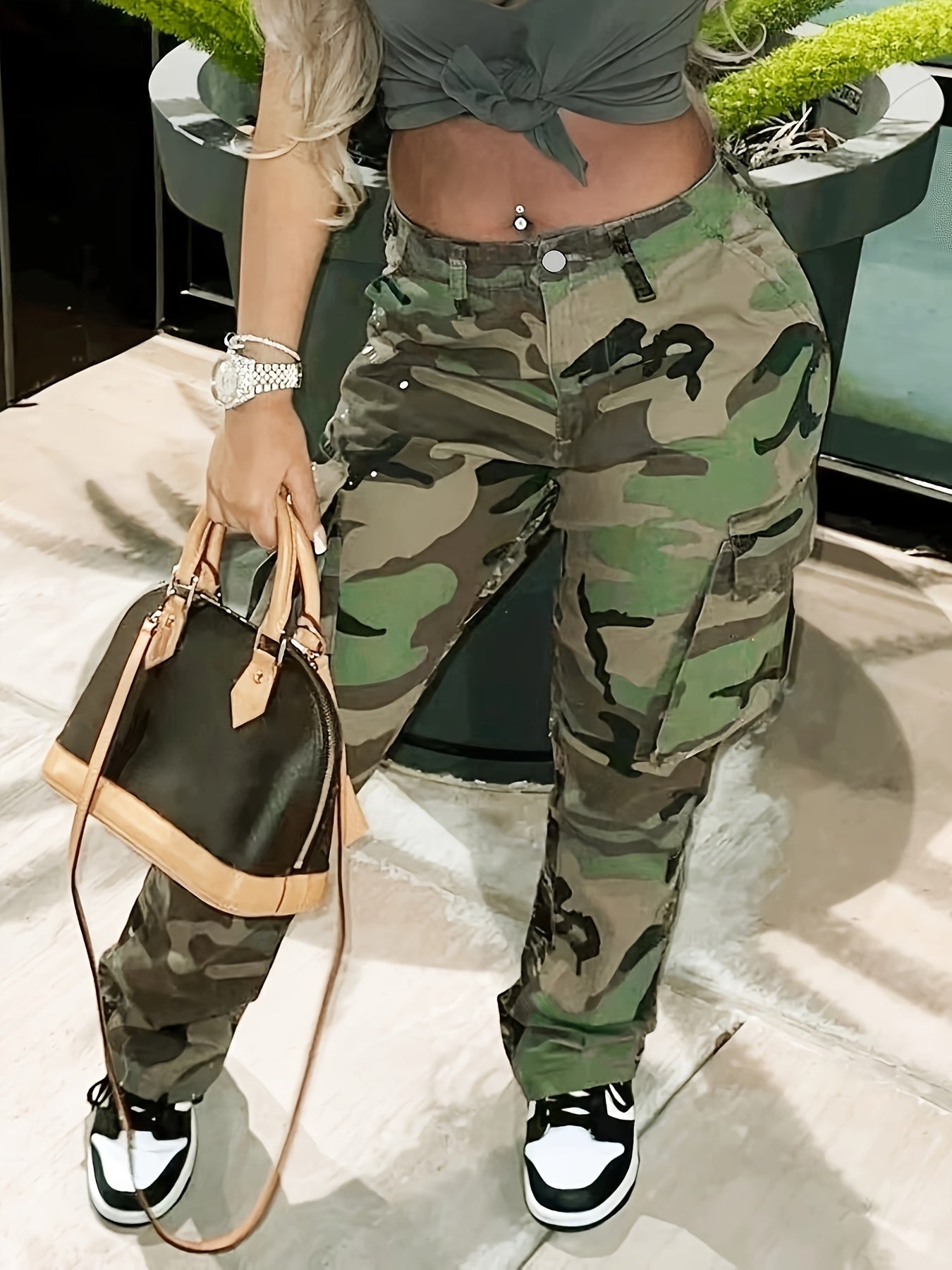 Women's Plus Camo Print Cargo Denim Pants