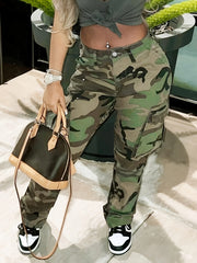 Women's Plus Camo Print Cargo Denim Pants