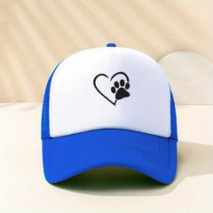 Heart Dog Paw Trucker Hat Printed Mesh Breathable Baseball Cap Unisex