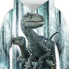 3D Dinosaur Print Unisex Hoodie, Double Layered Warm Coat with Pocket
