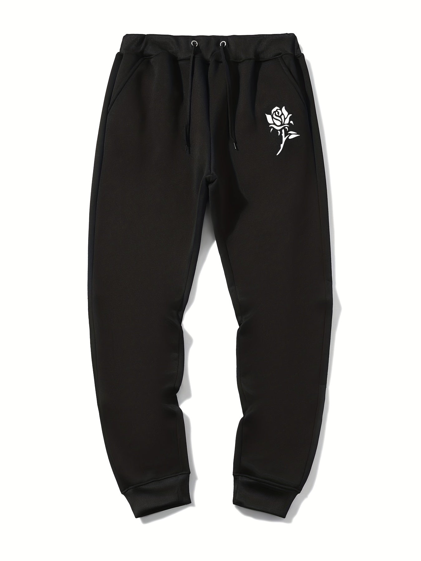 Men's Rose Print Drawstring Sweatpants Casual Jogger Pants
