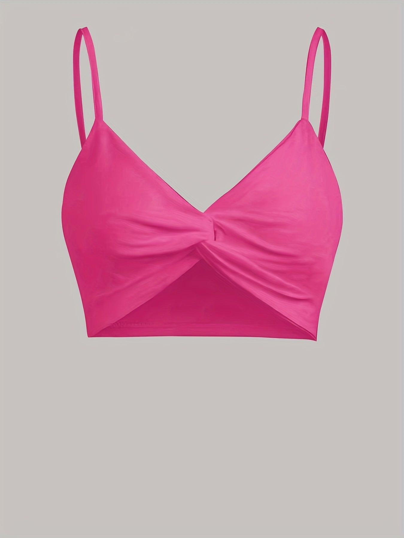 Solid V Neck Bikini Top Twisted High Stretch Spaghetti Straps Beachwear Top