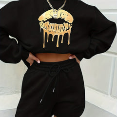 Lip Print Sweatshirt & Shorts Set