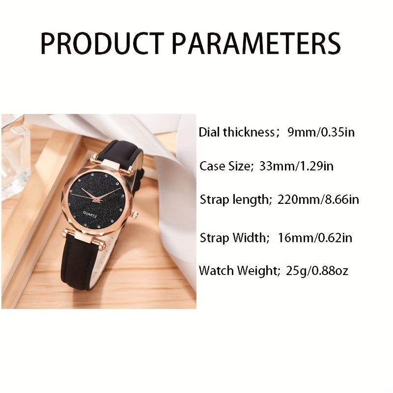 Women's PVC Strap Round Dial Watch & Jewelry Set for Daily Life