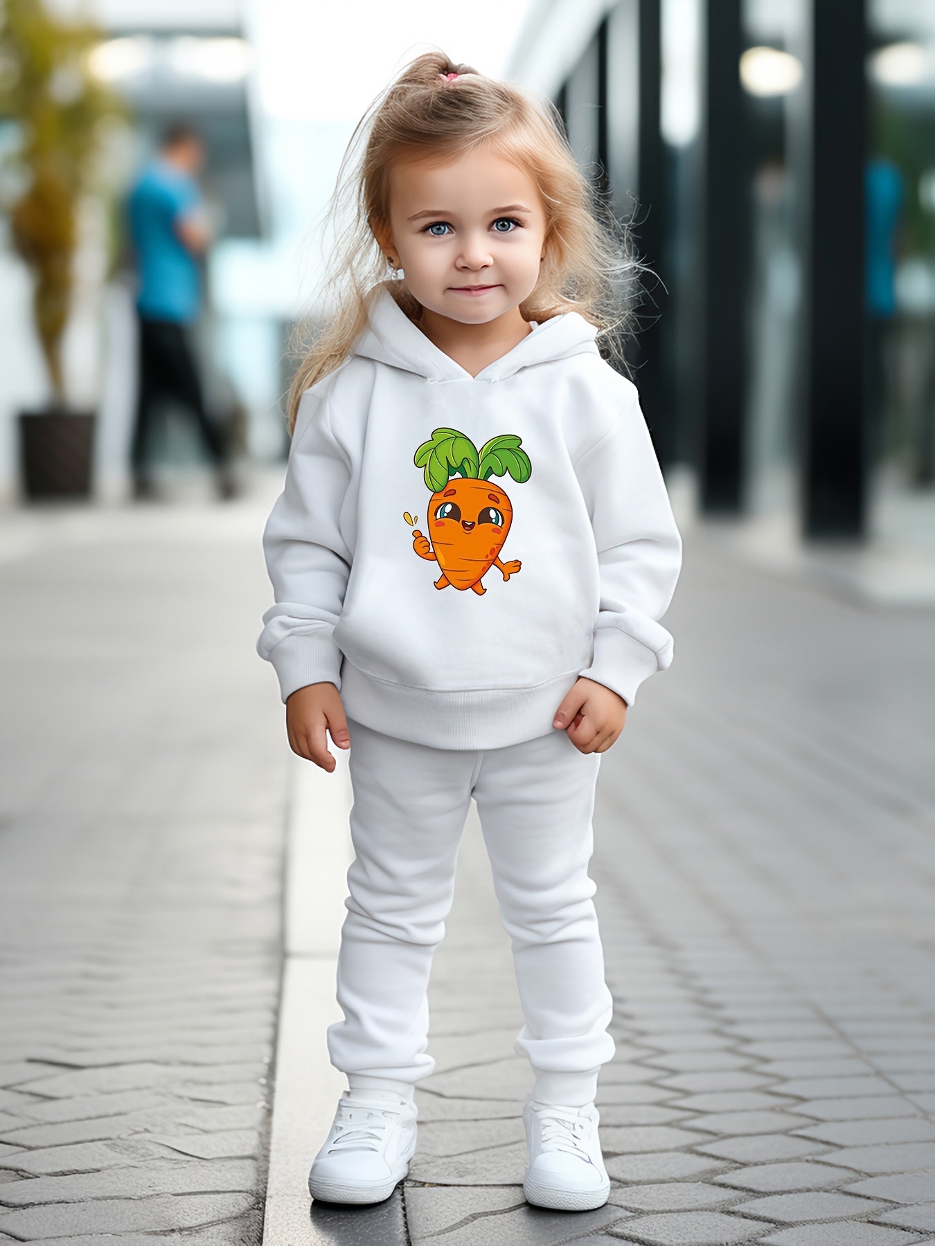 Cartoon Carrot Print Hoodies Pants Set For Spring Fall