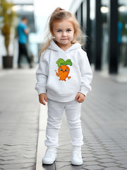 Cartoon Carrot Print Hoodies Pants Set For Spring Fall