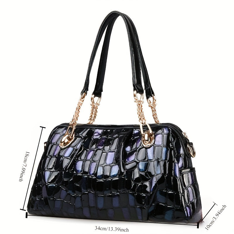Floral Print Small Shoulder Bag Navy Zipper Closure