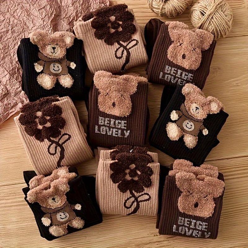 3 Pairs Bear Print Socks Cute & Comfy Women's Stockings
