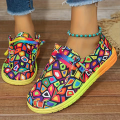 Women's Geometric Pattern Sports Shoes Lace up Low Flat Walking Shoes