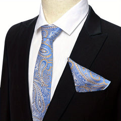 Men's Retro Flower Print Tie & Pocket Towel Set