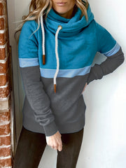 Block Turtle Neck Hoodie Casual Long Sleeve Drawstring Hoodies
