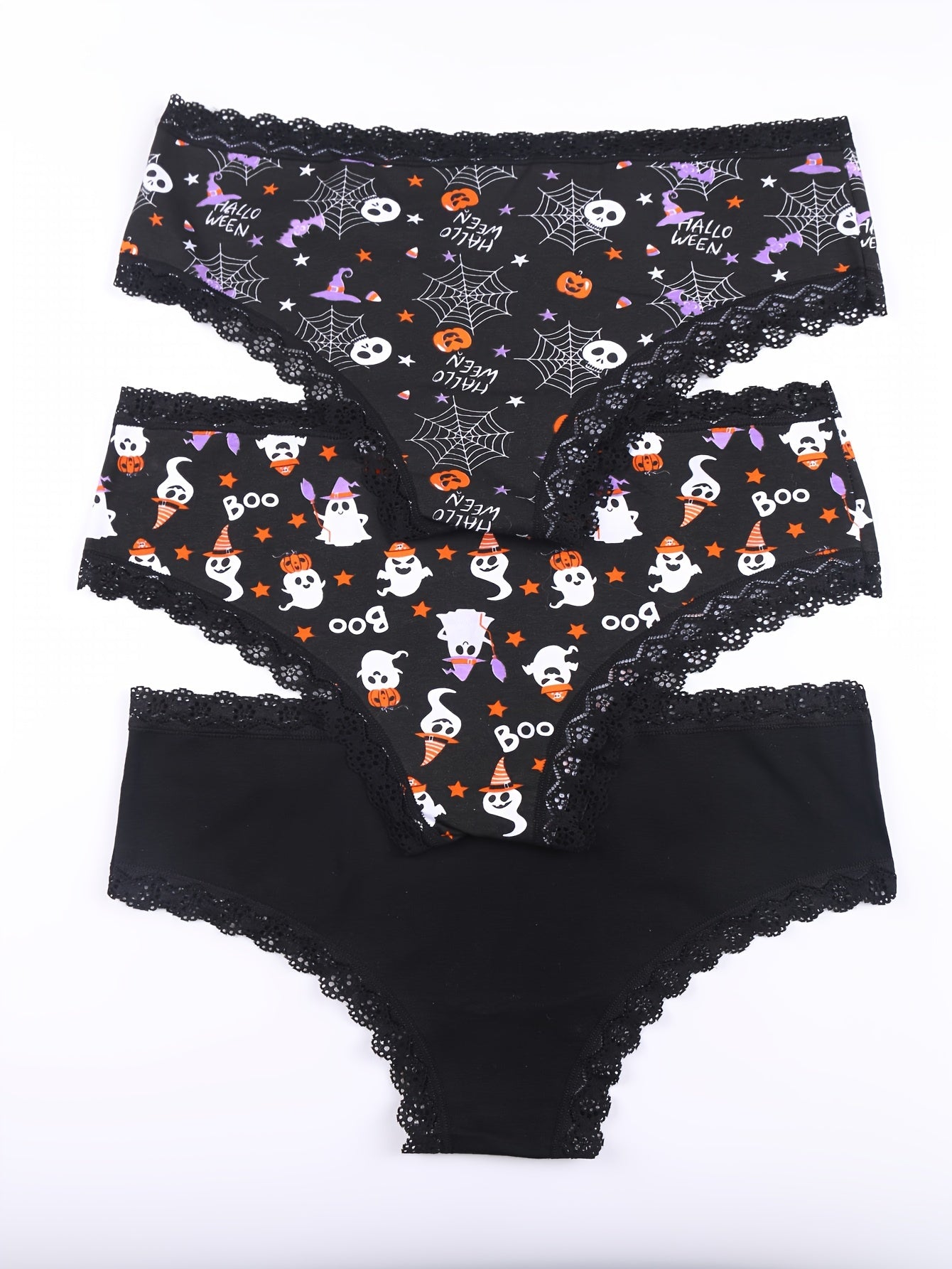 6 Pack Plus Size Christmas & Halloween Cartoon Print Lace Trim Briefs Set