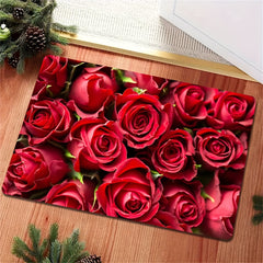 Element Rug Red Rose Pattern Machine Washable Floor Mat