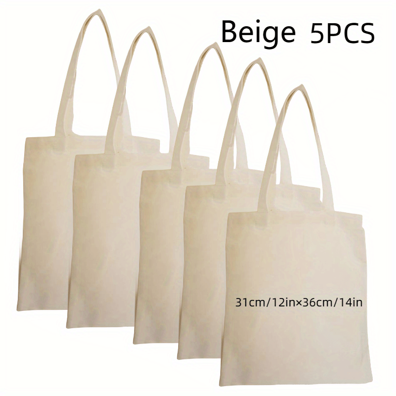 5pcs DIY Blank Canvas Bag Solid Beige Shopping Supplies