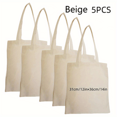 5pcs DIY Blank Canvas Bag Solid Beige Shopping Supplies