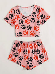 Dog Paw Print Two Piece Set - Women's Sleepwear & Loungewear