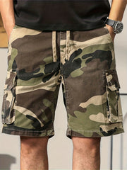 Men's Camo Cargo Shorts Drawstring Elastic Waist for Summer