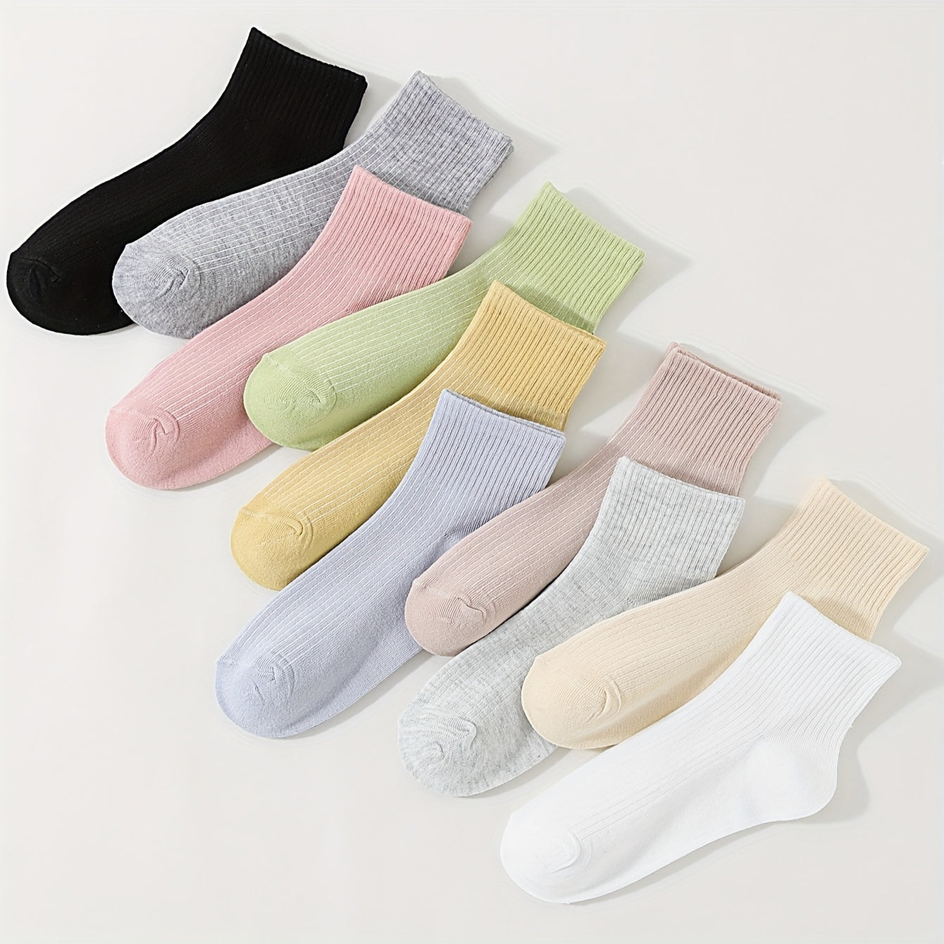 10 Pairs Solid Socks Breathable All match Women's Stockings