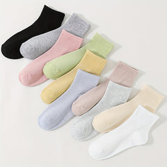 10 Pairs Solid Socks Breathable All match Women's Stockings