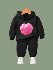 2pcs Heart Graphic Hoodies Pants Set Girls