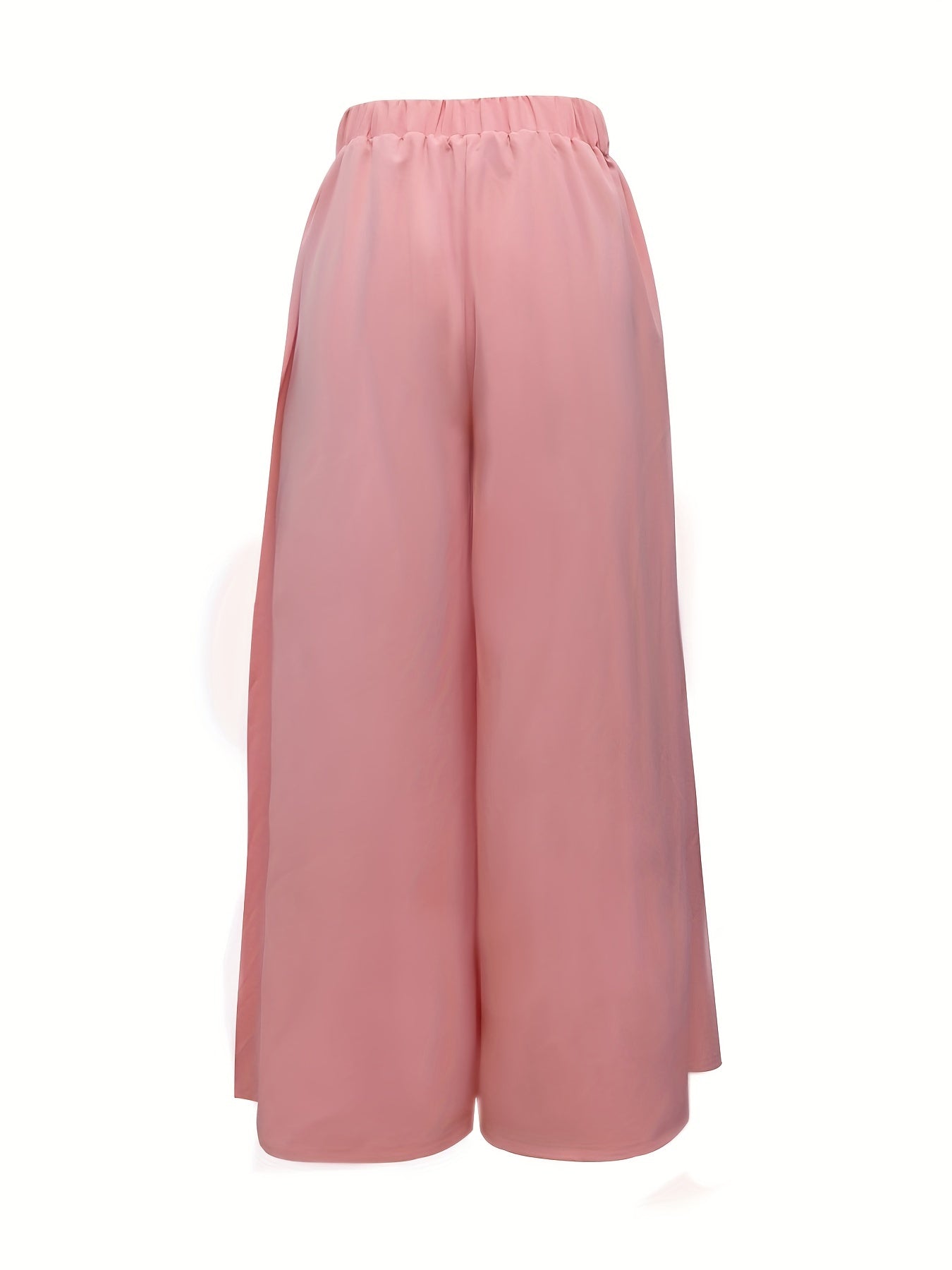 Solid Pleated Wide Leg Pants Dual Pockets High Waisted Pants